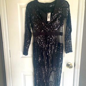 CBR High Slit Sequin Dress Black-M-NWT